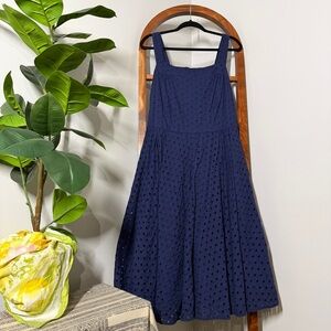 Roaman's 20W Navy Blue Eyelet Waist Tie Fit and Flare Midi Dress